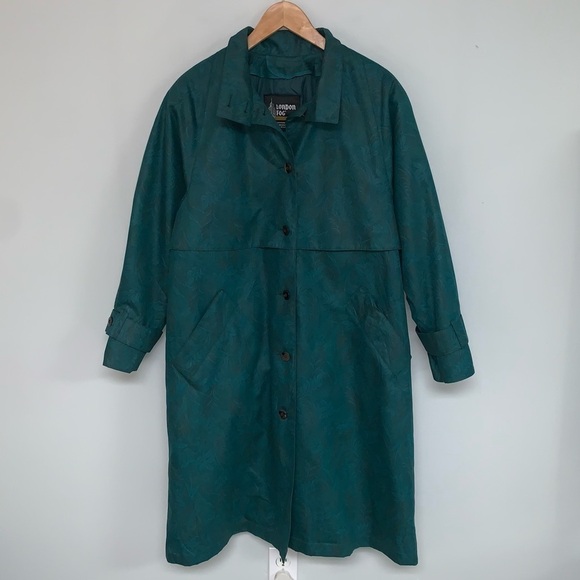 London Fog Vintage Trench Coat Size 6 US Insulated Jacket Emerald Green Floral - Picture 3 of 13